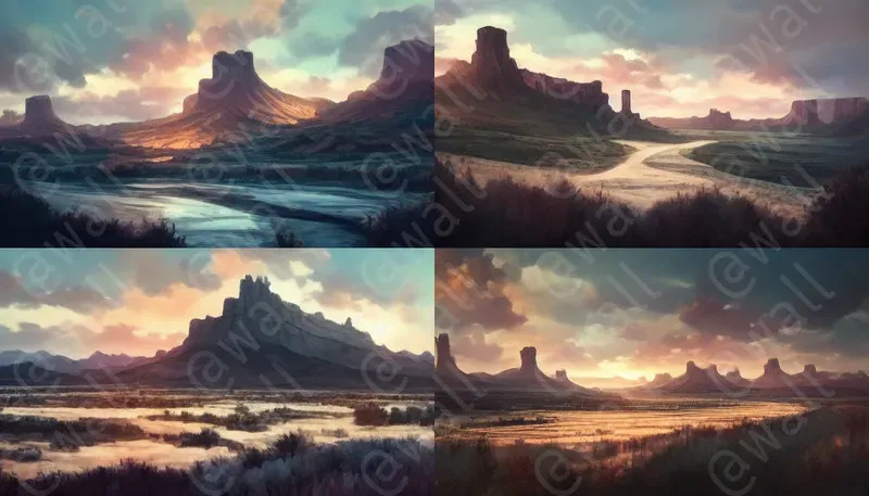 Colored Ink Washes Canyons