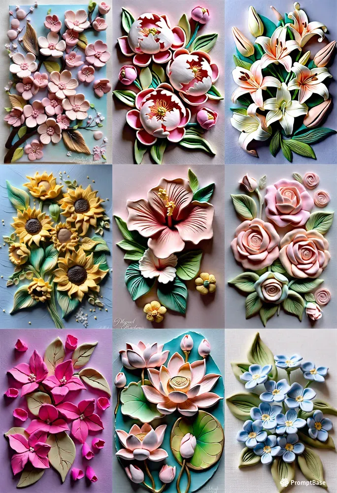 3D Clay Flowers Art