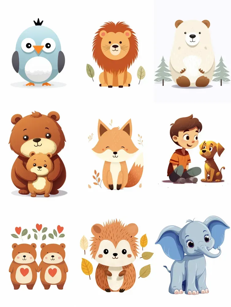 Cute 2D Cartoon Animal Illustrations
