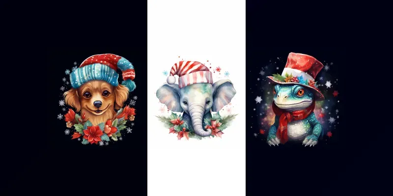Festive Christmas Themed Animal Images generated by undefined