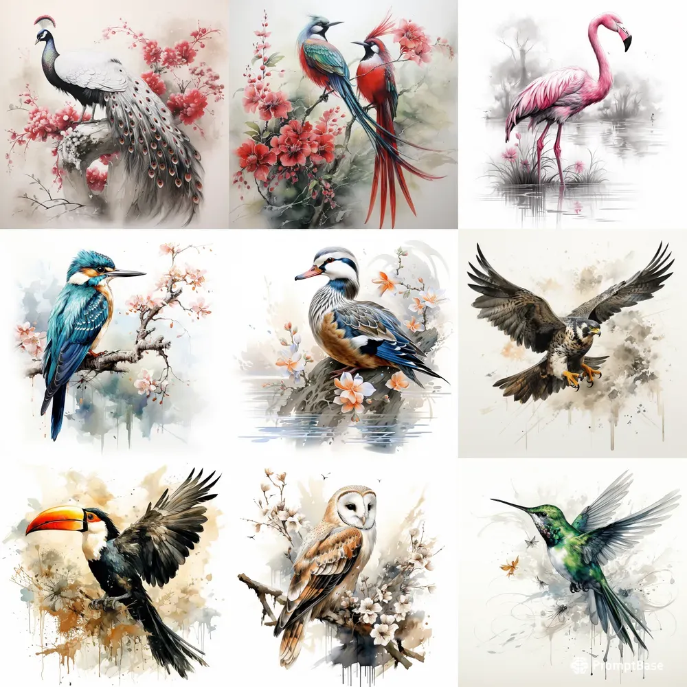 Detailed Dry Brush Birds