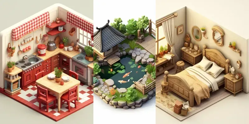 3D Isometric Cute Miniature Rooms generated by undefined