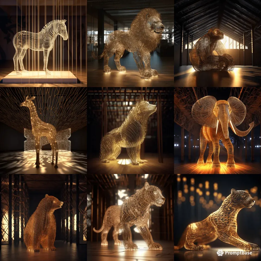 Wireframe Animal Sculptures Midjourney Prompt | PromptBase