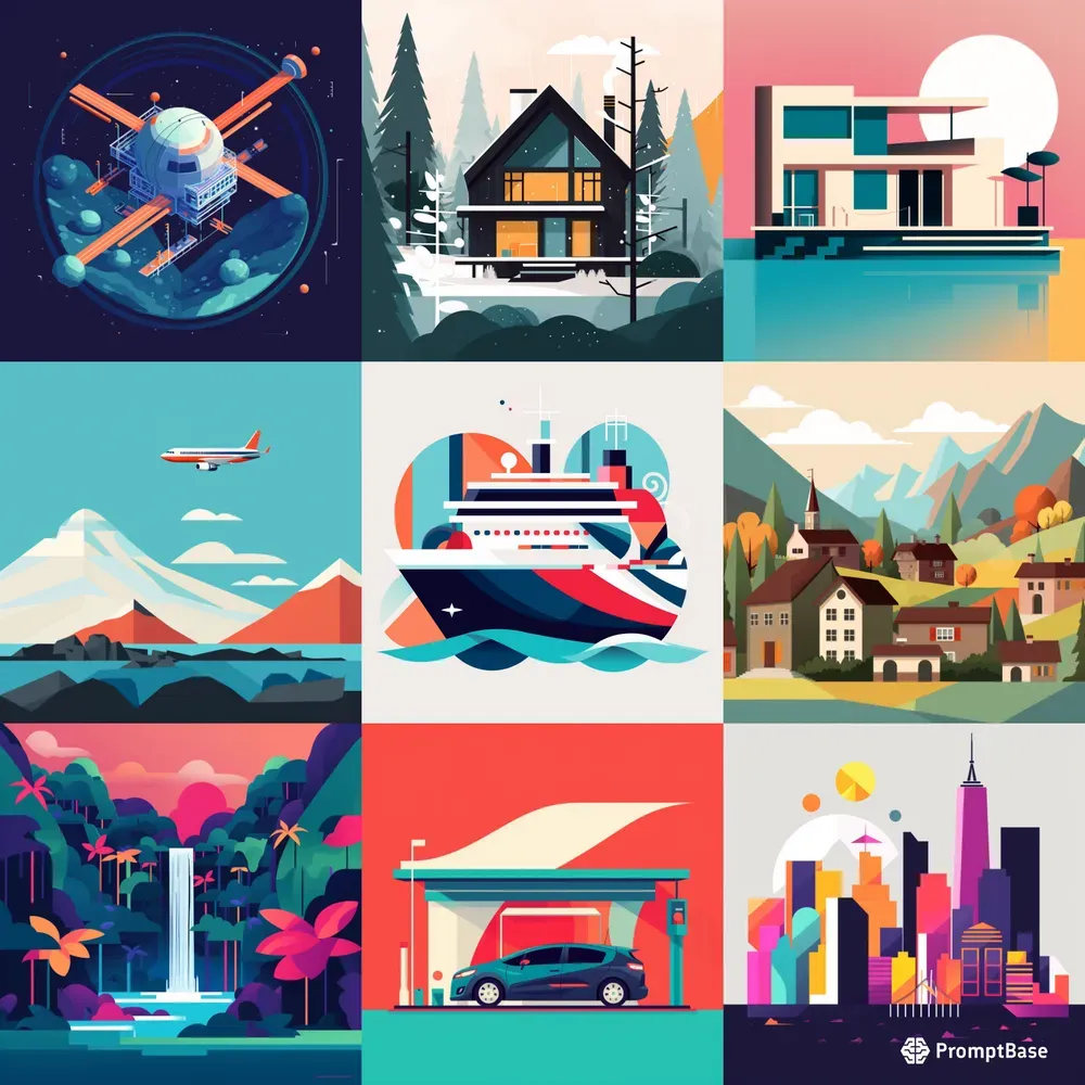 Minimalist Vector Scenes Midjourney Prompt | PromptBase