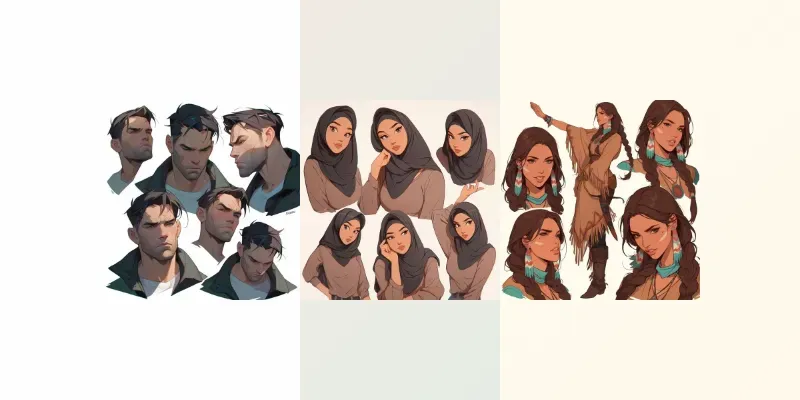 Expressive Character Sheet Illustration Generator App | PromptBase