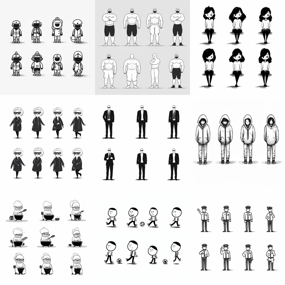 Multiple Poses Minimal Notion Characters Midjourney Prompt | PromptBase