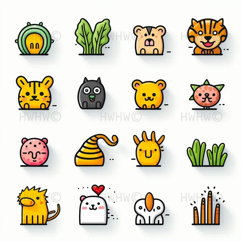 Cute 2D Cartoon Doodle Icon Sets Midjourney Prompt | PromptBase