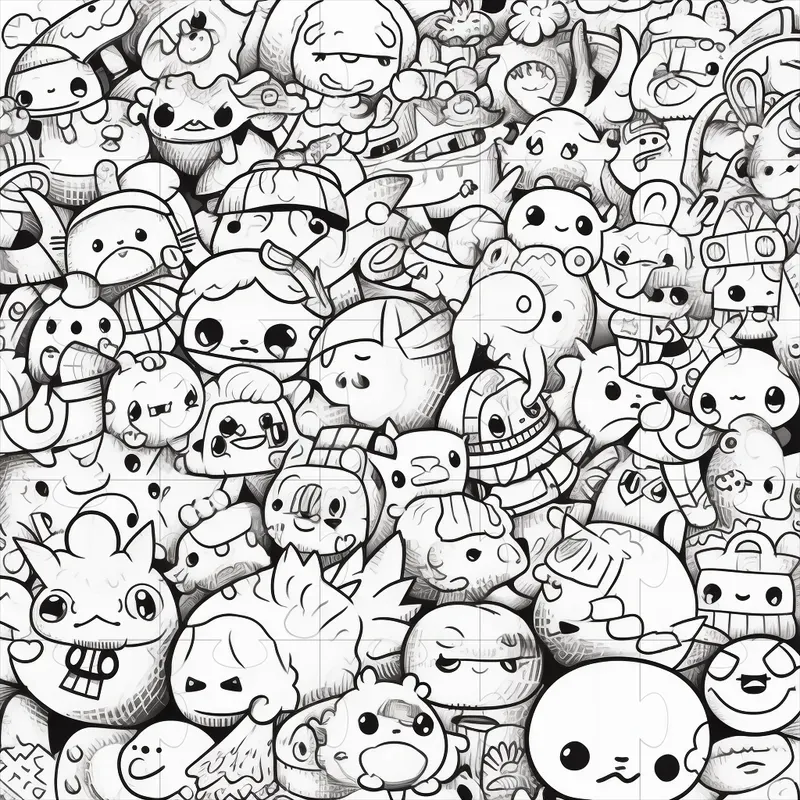 Kawaii Doodle Art Coloring Pages Midjourney Prompt | PromptBase