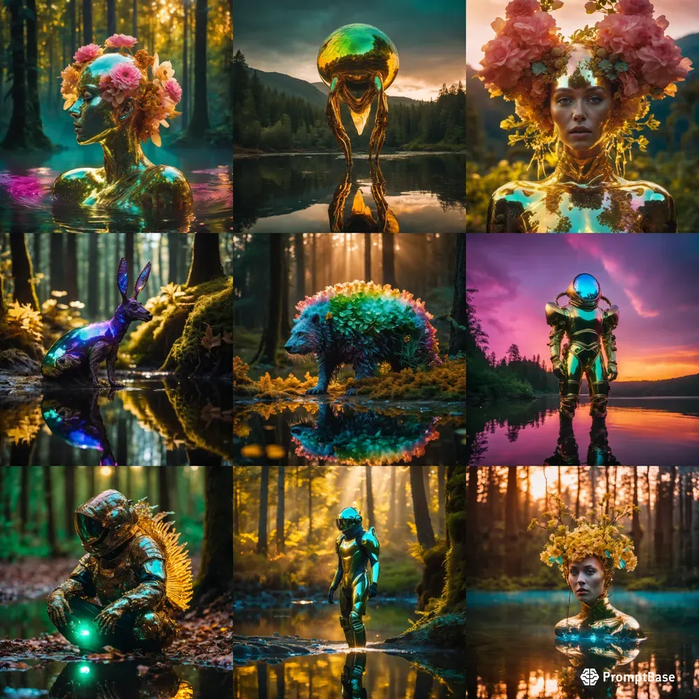 Iridescent Enchanted Forest Characters Stable Diffusion Prompt | PromptBase