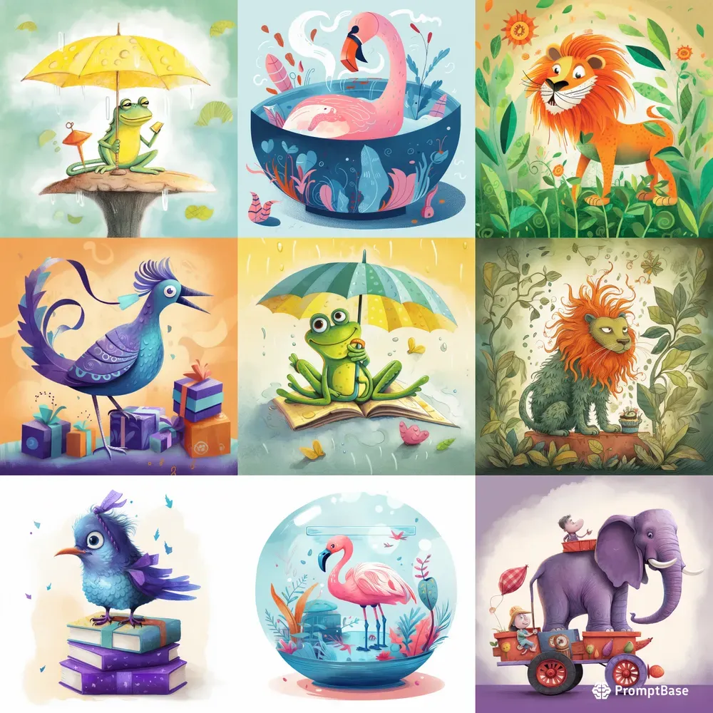 Whimsical Animal And Object Illustrations Midjourney Prompt | PromptBase