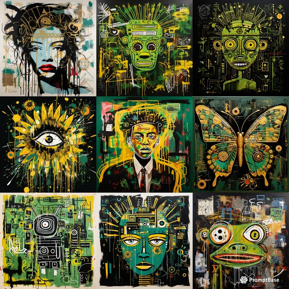Digitally Pattern Basquiat Fusion Paints Midjourney Prompt | PromptBase