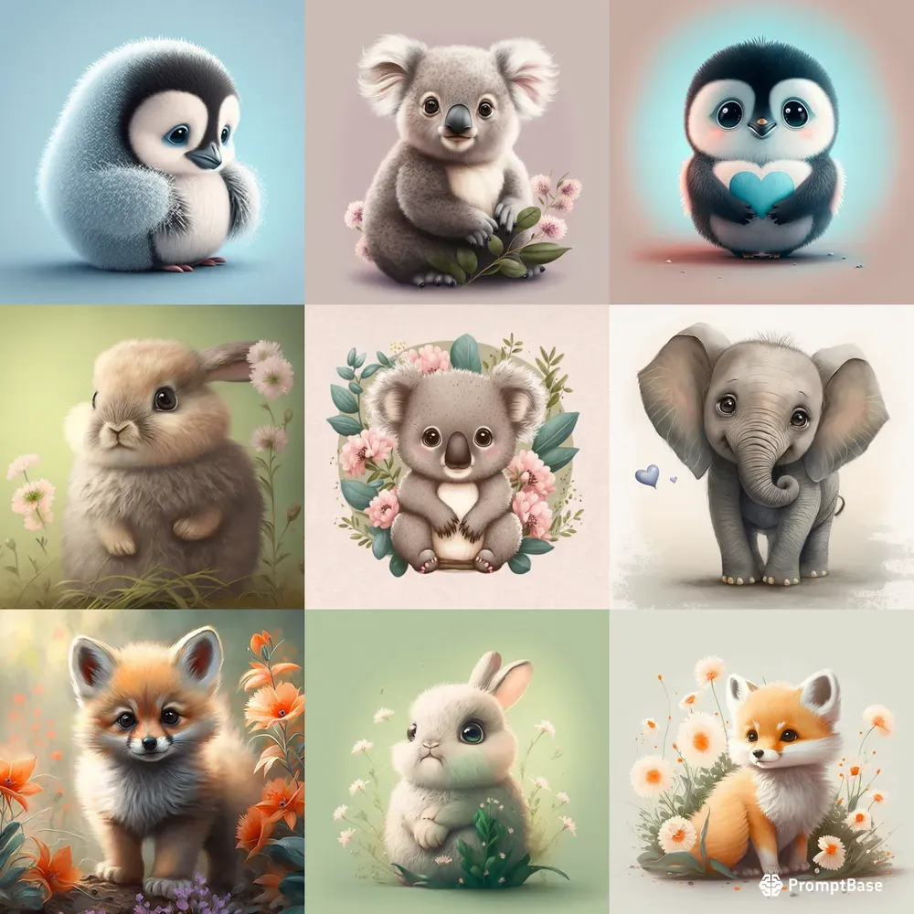 Cute Baby Animal Illustrations Midjourney Prompt | PromptBase