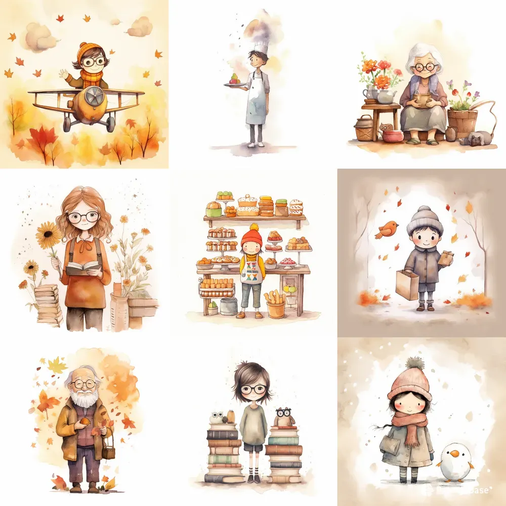 Cute Watercolor Characters Midjourney Prompt | PromptBase