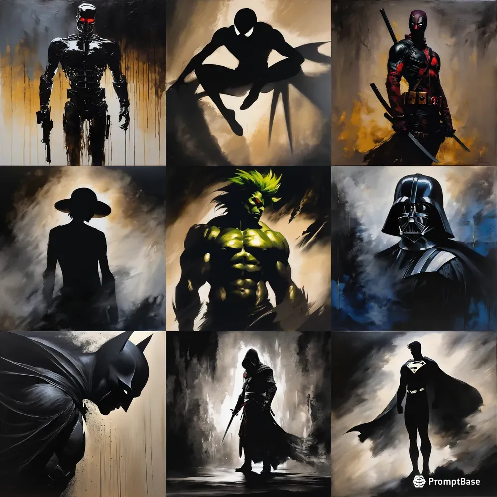 Silhouettes In Darkness Superheroes Stable Diffusion Prompt | PromptBase