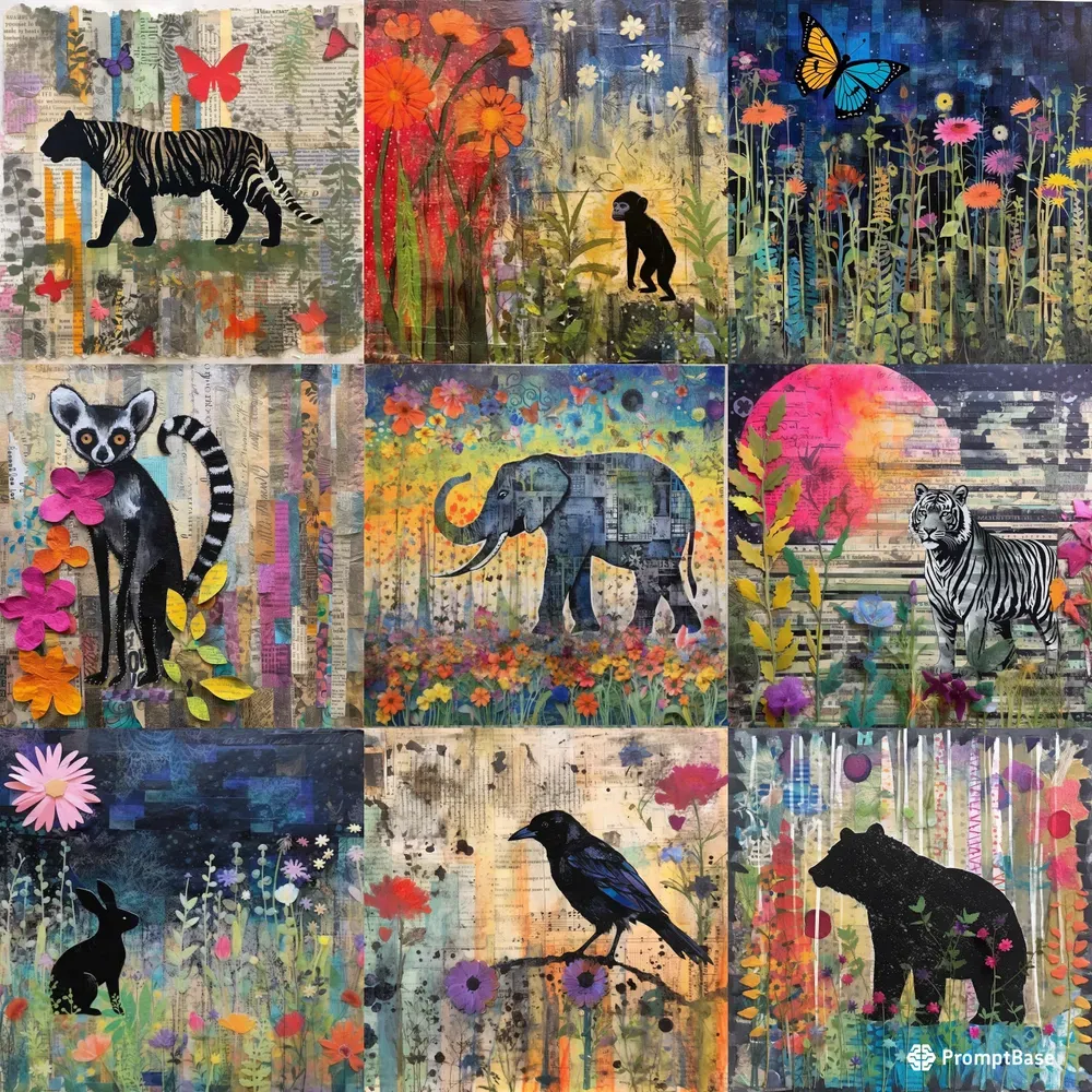 Whimsical Mixed Media Animal Art Midjourney Prompt PromptBase