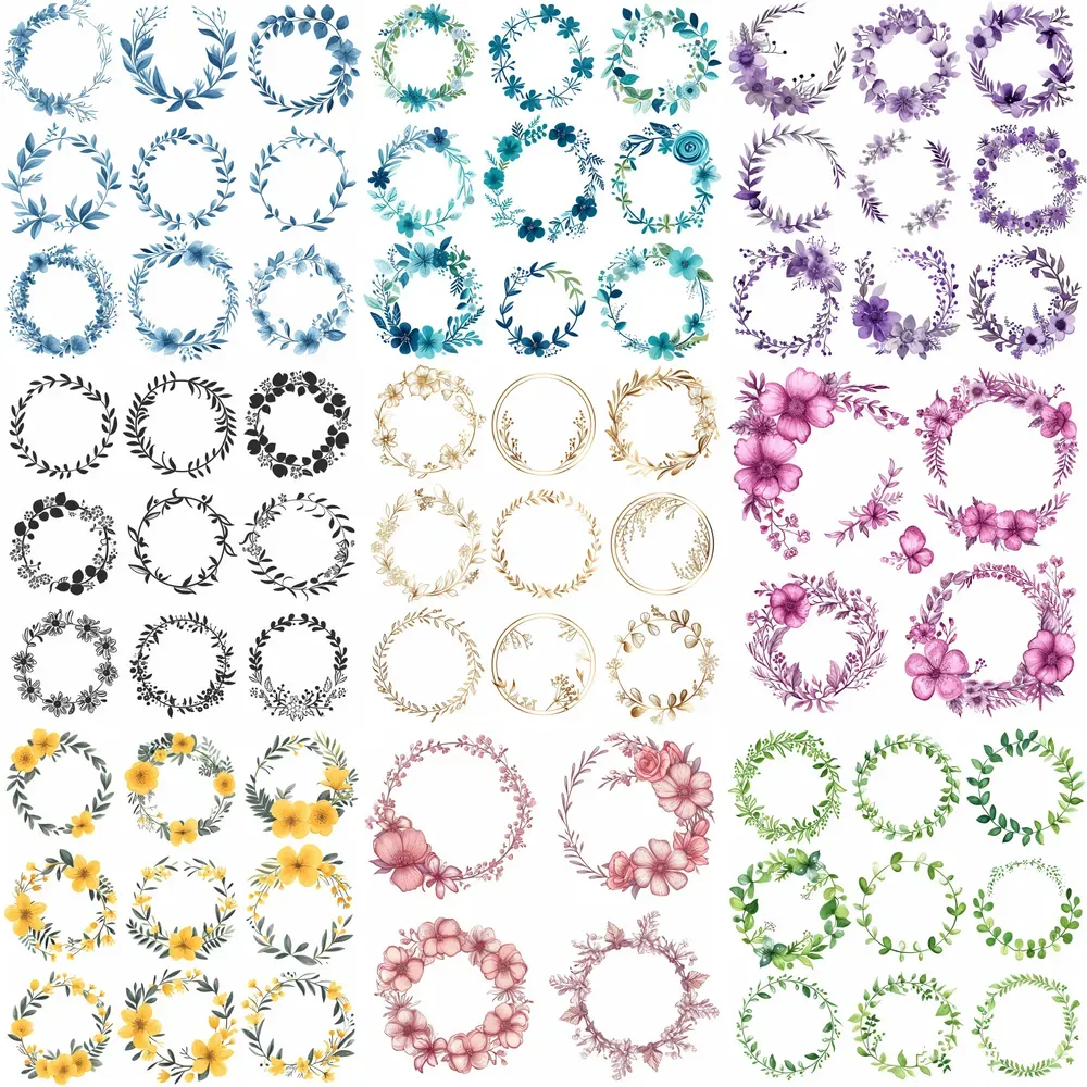 Hand Drawn Floral Frames Sets Midjourney Prompt | PromptBase