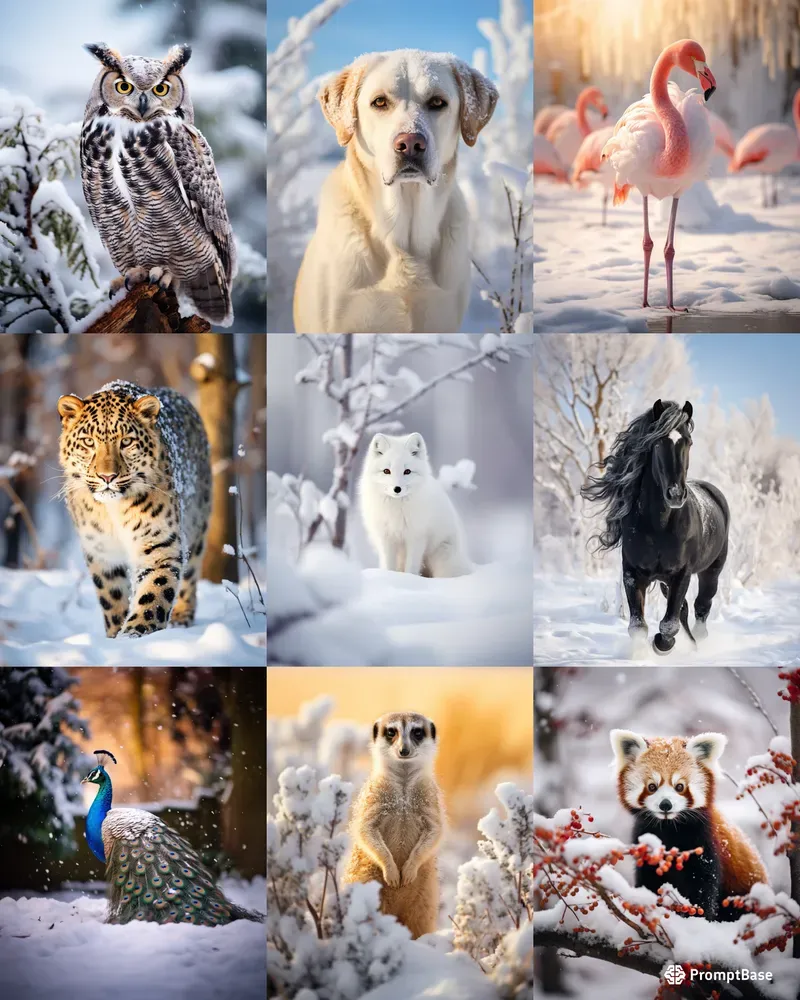 Animals In Beautiful Winter Sceneries Midjourney Prompt | PromptBase