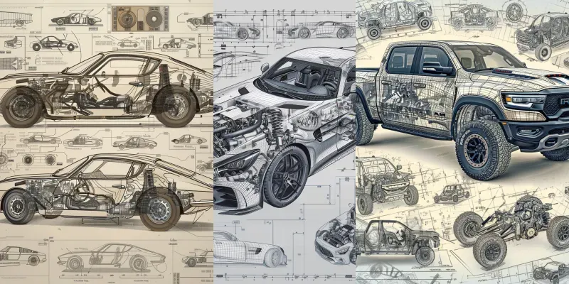 Car Project Loading Technical Hand Drawn Cars Projects Generator App | PromptBase