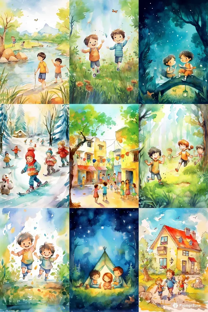 Watercolor Childrens Book Illustrations Midjourney Prompt | PromptBase
