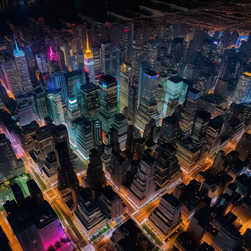Aerial Drone Views Of City Nightscapes Midjourney Prompt Promptbase