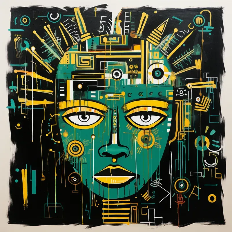 Digitally Pattern Basquiat Fusion Paints Midjourney Prompt | PromptBase