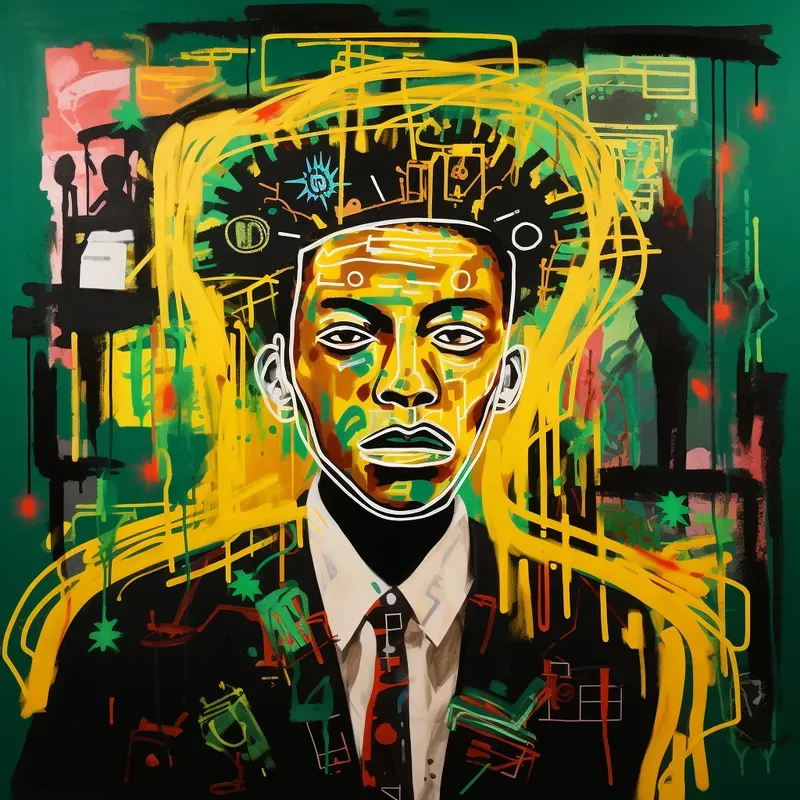 Digitally Pattern Basquiat Fusion Paints Midjourney Prompt | PromptBase