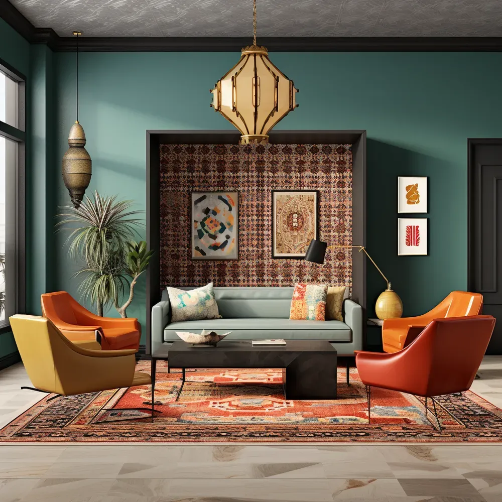 Mid Century Moroccan Fusion Designs Midjourney Prompt | PromptBase