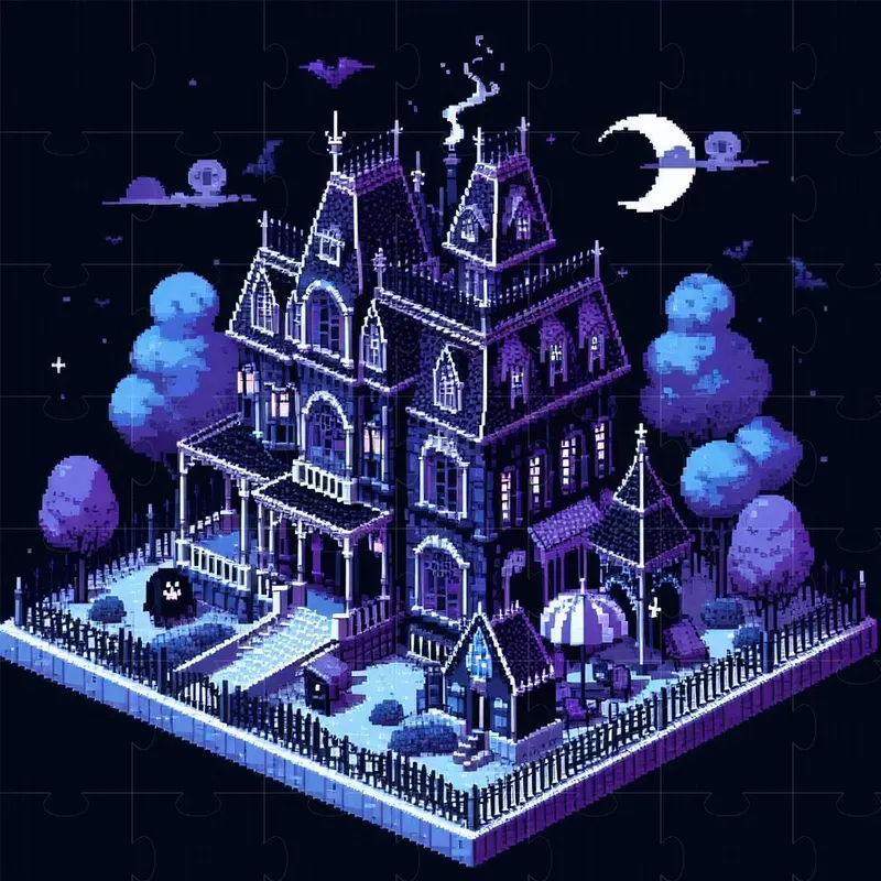 Isometric Spooky Pixel Art Buildings DALL·E Prompt | PromptBase