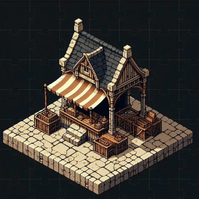 Isometric Medieval Pixel Art Buildings DALL·E Prompt | PromptBase