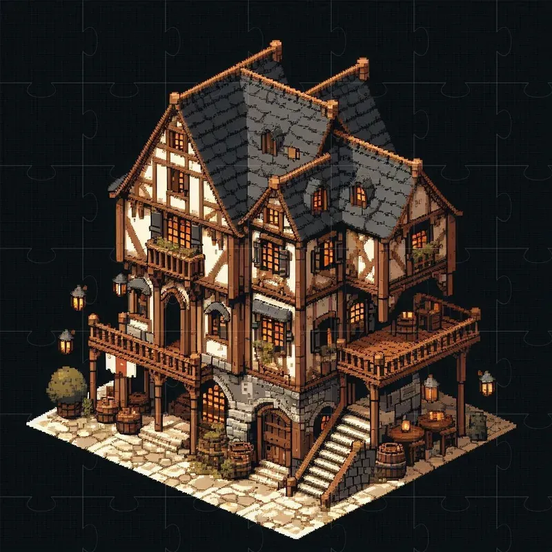 Isometric Medieval Pixel Art Buildings DALL·E Prompt | PromptBase