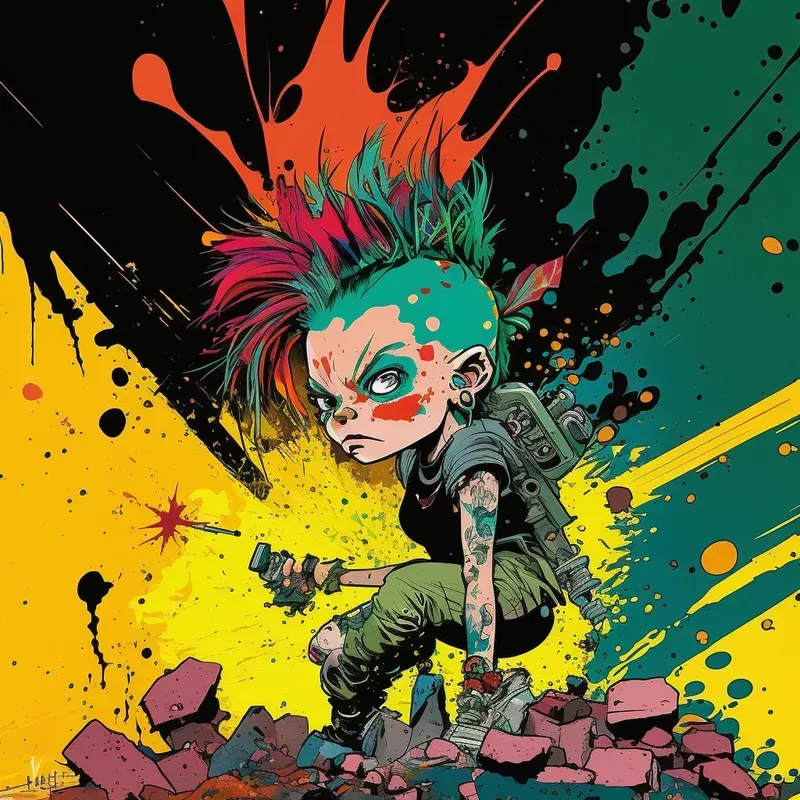 Punk Comic Book Action Art With Paint Splatter Midjourney Prompt ...