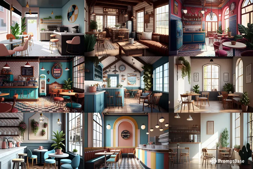 Coffee Shop Interior Design Realistics Midjourney Prompt | PromptBase