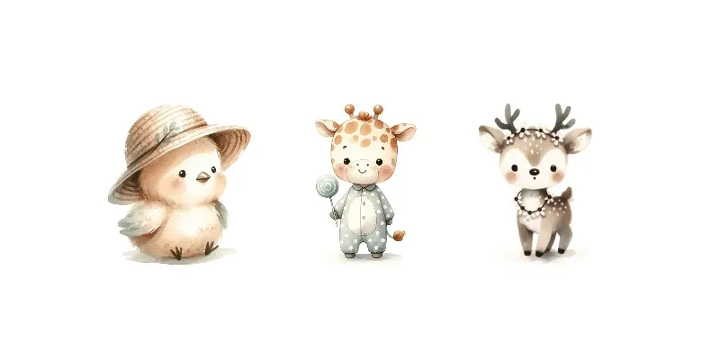 Charming Watercolor Nursery Animals DALL·E Prompt | PromptBase