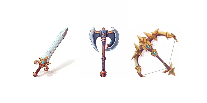 Simple 2D Video Game Weapons Midjourney Prompt | PromptBase
