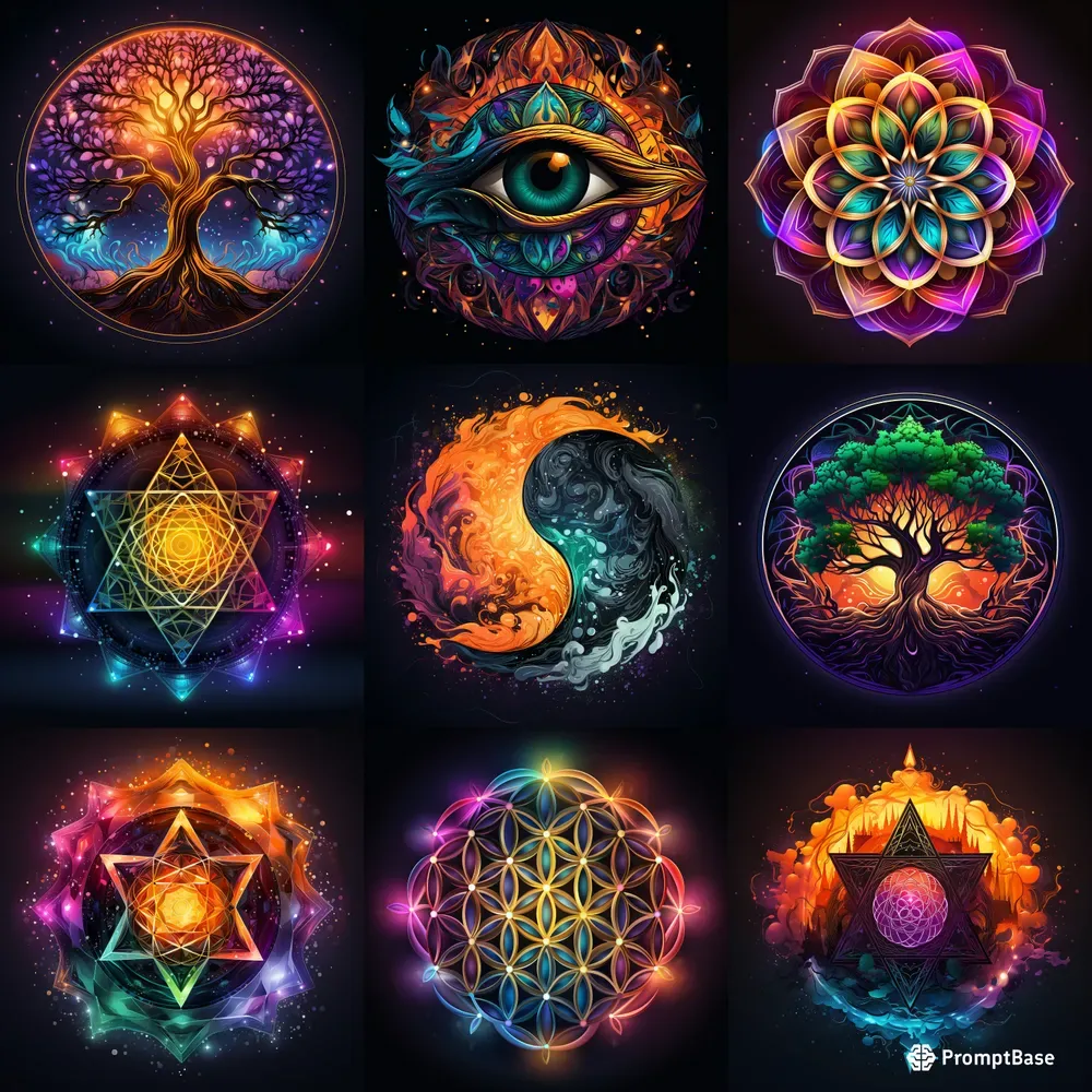 Sacred Geometry Symbols Midjourney Prompt | PromptBase