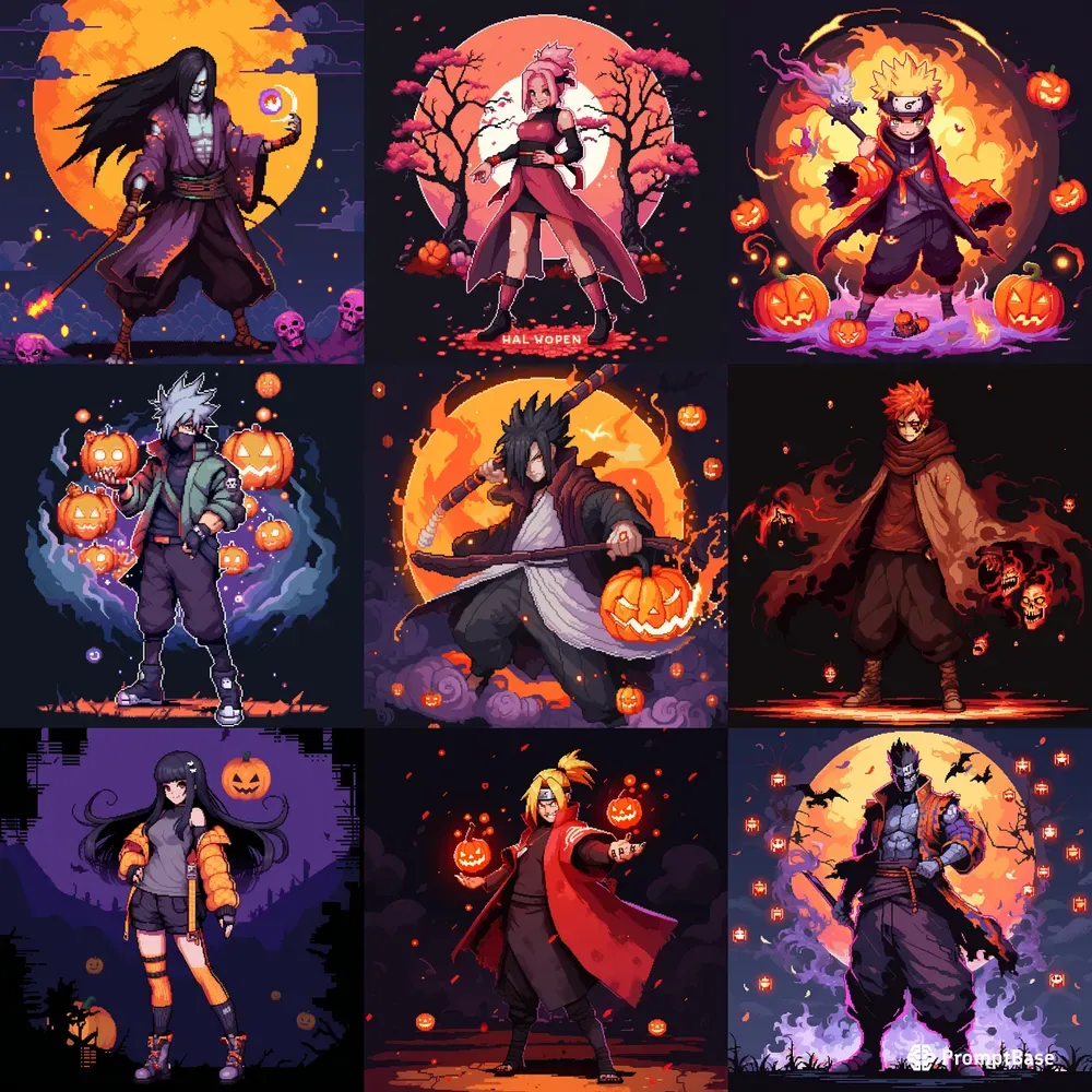 NARUTO ハロウィン オーメント 全種 Naruto Halloween Pixel Art Midjourney Prompt | PromptBase