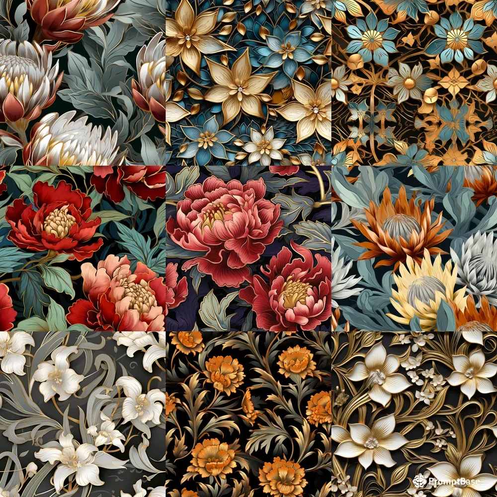Pattern Floral Examples Stunning Floral Patterns From Any Flowers Midjourney Prompt | PromptBase