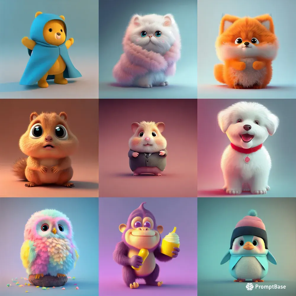 3D Super Cute Animal Characters Midjourney Prompt | PromptBase