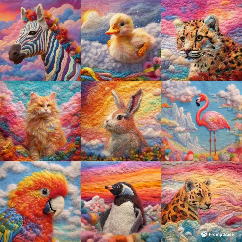 Soft Embroidered Animals In The Clouds Midjourney Prompt | PromptBase