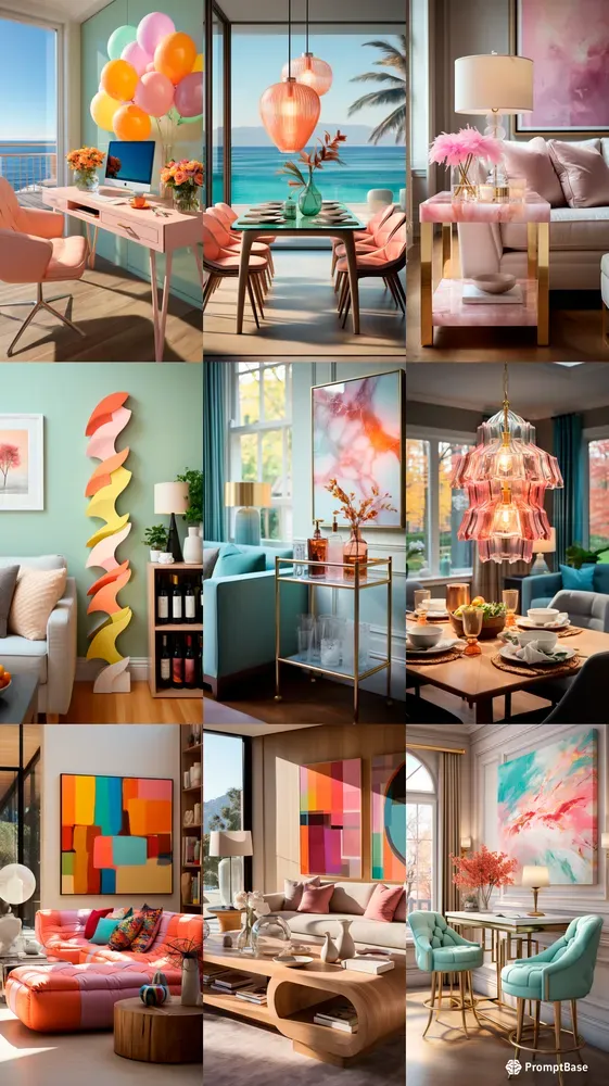 Coastal Pastel Interior Designs Midjourney Prompt | PromptBase