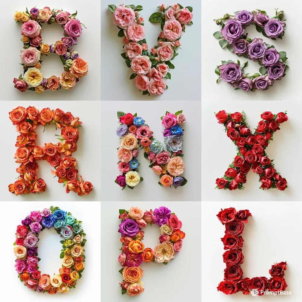 Colorful Roses Made Letters Text Logos Midjourney Prompt | PromptBase