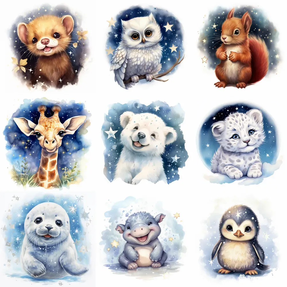 Watercolor Baby Animals In Winters Midjourney Prompt | PromptBase