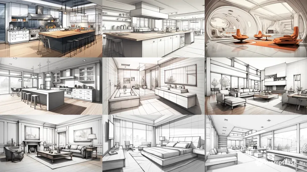 Sketched Interior Designs Midjourney Prompt | PromptBase