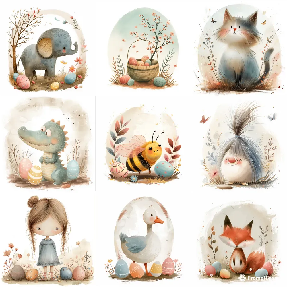 Pastel Watercolor Easter Cliparts Midjourney Prompt | PromptBase