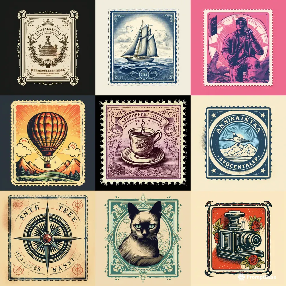 Vintage Postage Stamp Designs Midjourney Prompt PromptBase