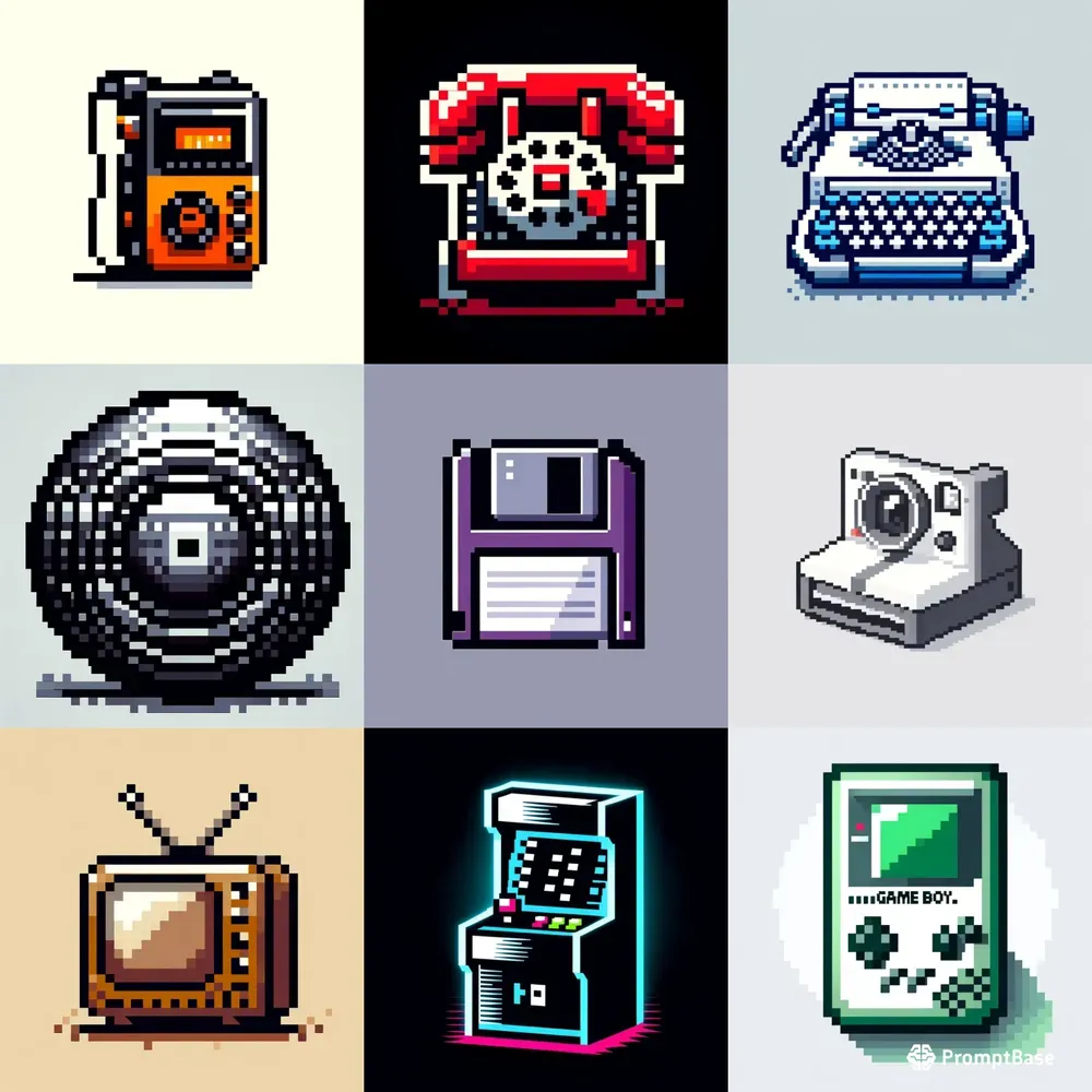 Retro Pixelated Icons Nostalgic Projects DALL·E Prompt | PromptBase