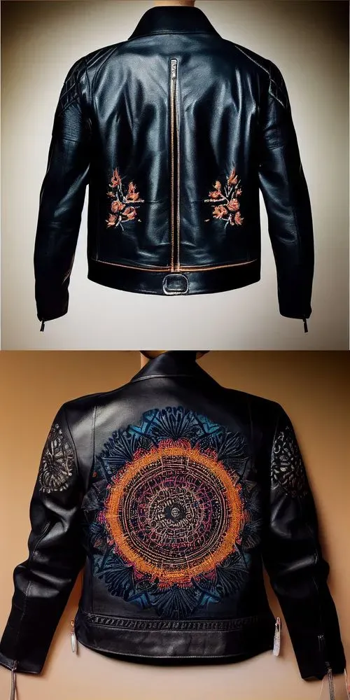 Leather Jacket Embroidered Design Product Photo Midjourney Prompt PromptBase
