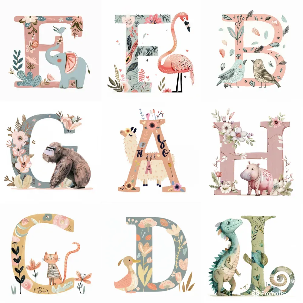 Cute Animals Nursery Letters Alphabets Midjourney Prompt | PromptBase