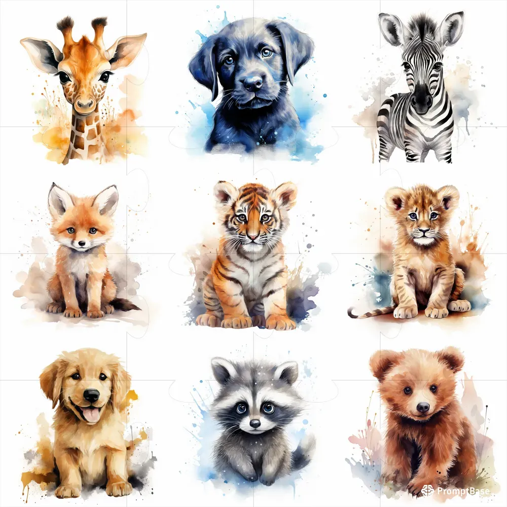 Baby Animals Watercolors For Childrens Rooms Midjourney Prompt | PromptBase