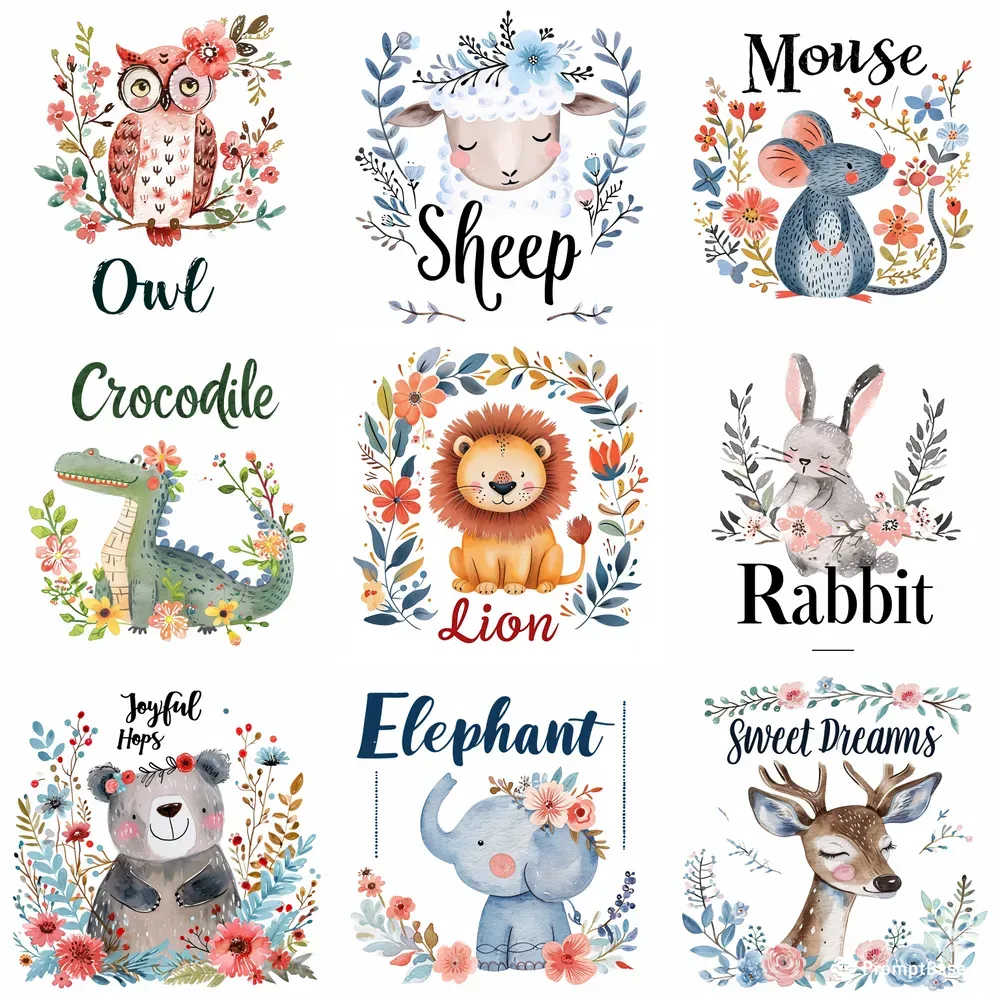 Cute Nursery Animals With Texts Midjourney Prompt | PromptBase